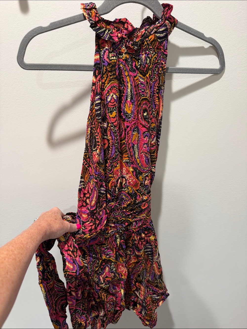 Cynthia Rowley Paisley Print Romper with sash in Pink, Orange, Black Xs
